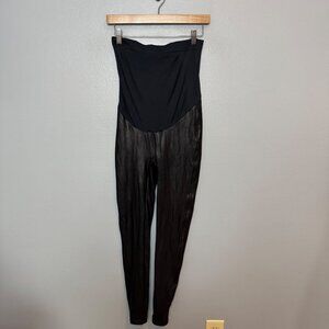 SPANX mama maternity faux leather full belly panel leggings size L